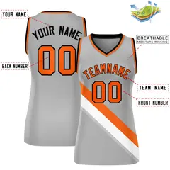 Women's Light Gray Orange-Black Thick Slash Mesh Basketball Jersey 2