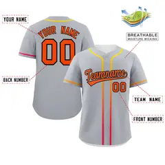 Light Gray Orange Gradient Ribbed Authentic Baseball Jersey 2