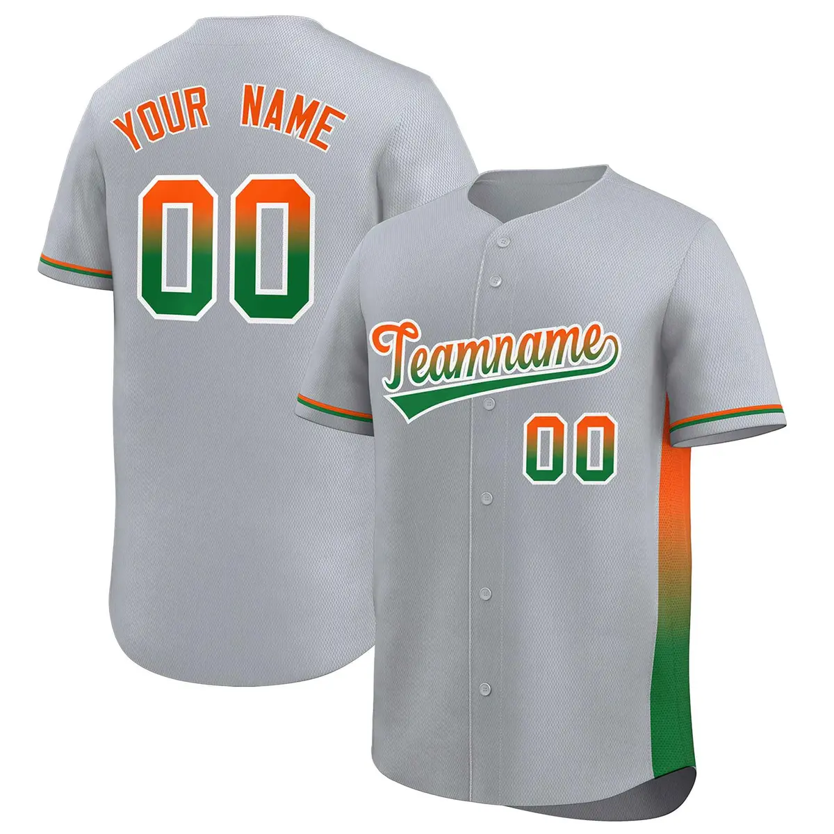 Light Gray Orange Kelly Green Gradient Side Baseball Jersey