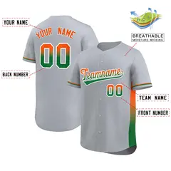 Light Gray Orange Kelly Green Gradient Side Baseball Jersey 2