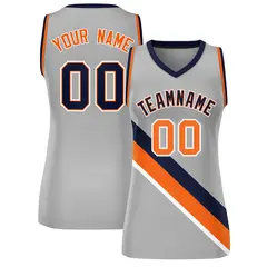 Women's Light Gray Orange-Navy Thick Slash Mesh Basketball Jersey 1