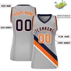 Women's Light Gray Orange-Navy Thick Slash Mesh Basketball Jersey 2