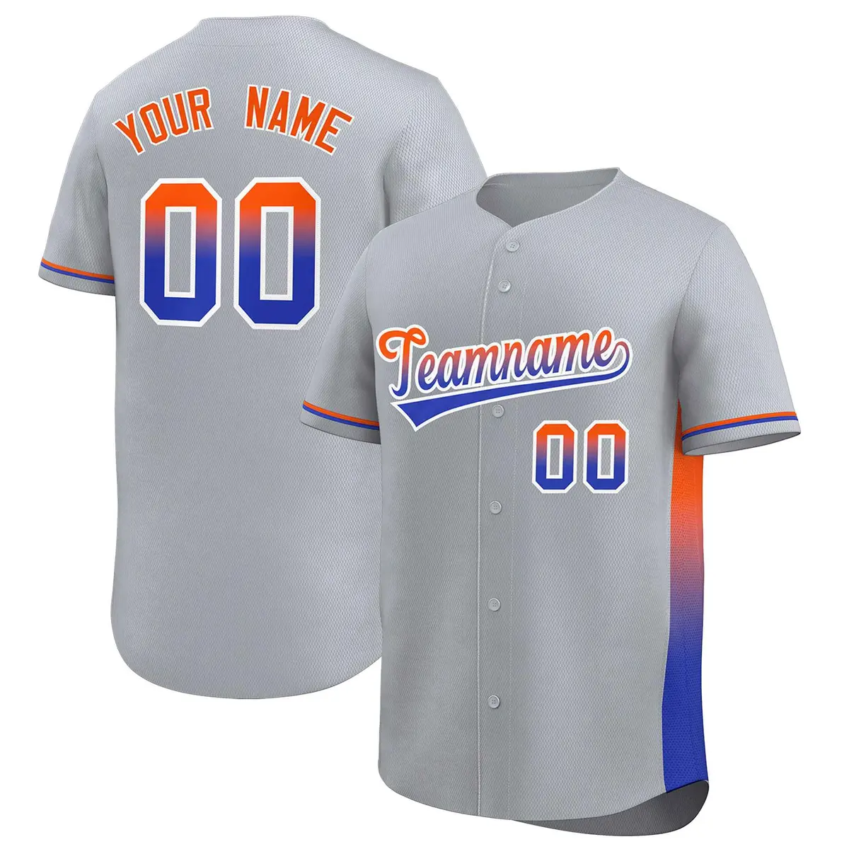 Light Gray Orange-Royal Gradient Side Baseball Jersey