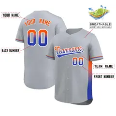 Light Gray Orange-Royal Gradient Side Baseball Jersey 2