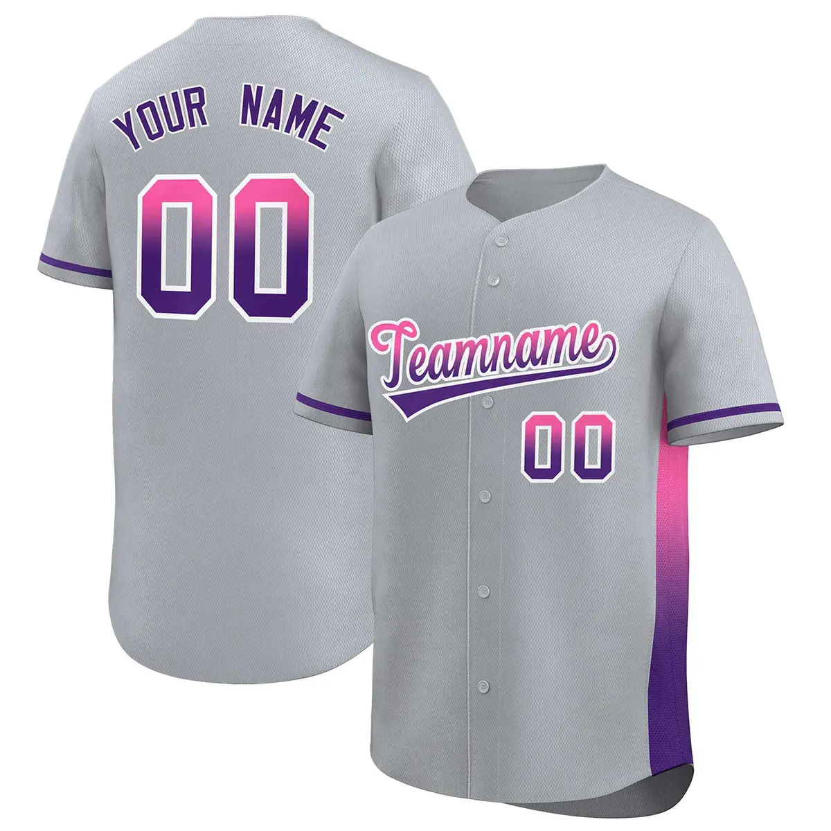 Light Gray Pink Purple Gradient Side Baseball Jersey