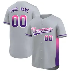 Light Gray Pink Purple Gradient Side Baseball Jersey 1