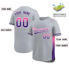 Light Gray Pink Purple Gradient Side Baseball Jersey 2