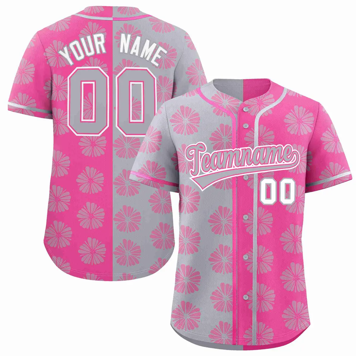Light Gray Pink Split Flower Graffiti Baseball Jersey