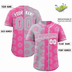 Light Gray Pink Split Flower Graffiti Baseball Jersey 2