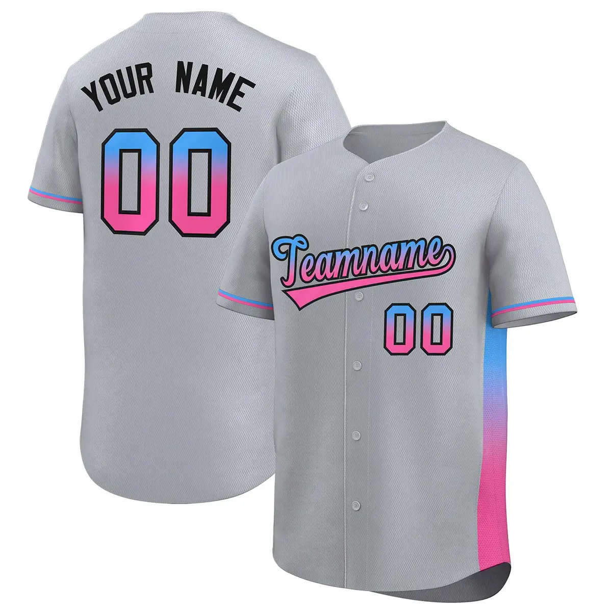 Light Gray Powder Blue-Pink Gradient Font Side Baseball Jersey