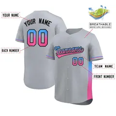 Light Gray Powder Blue-Pink Gradient Font Side Baseball Jersey 2