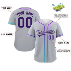Light Gray Purple Gradient Ribbed Authentic Baseball Jersey 2