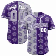 Light Gray Purple Split Flower Graffiti Baseball Jersey 1