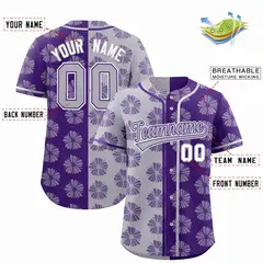 Light Gray Purple Split Flower Graffiti Baseball Jersey 2