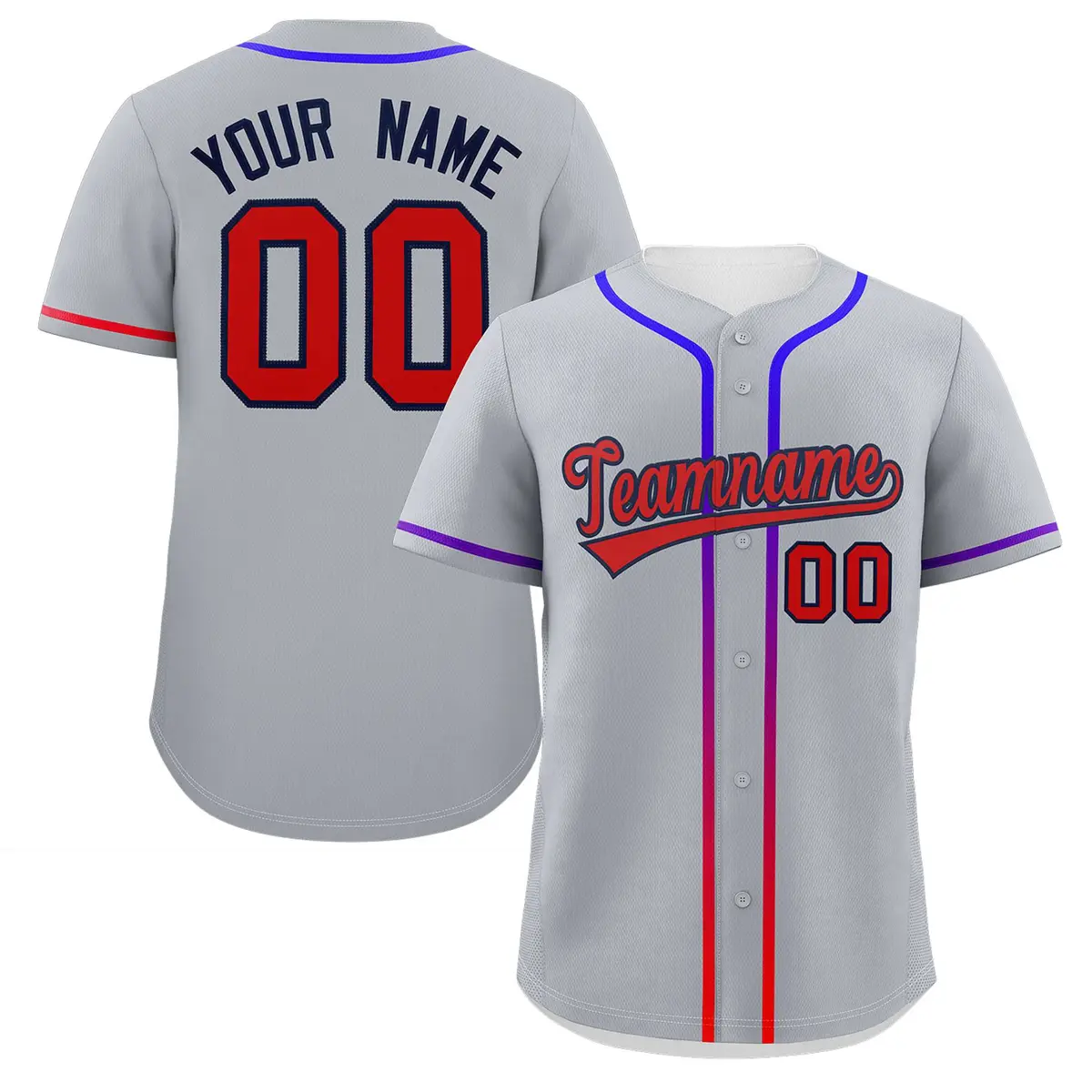 Light Gray Red Gradient Ribbed Authentic Baseball Jersey