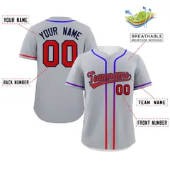 Light Gray Red Gradient Ribbed Authentic Baseball Jersey 2