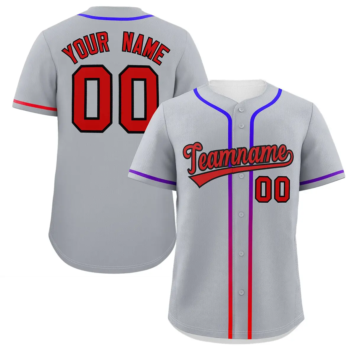 Light Gray Red Gradient Ribbed Authentic Baseball Jersey