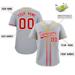 Light Gray Red Gradient Ribbed Authentic Baseball Jersey 2