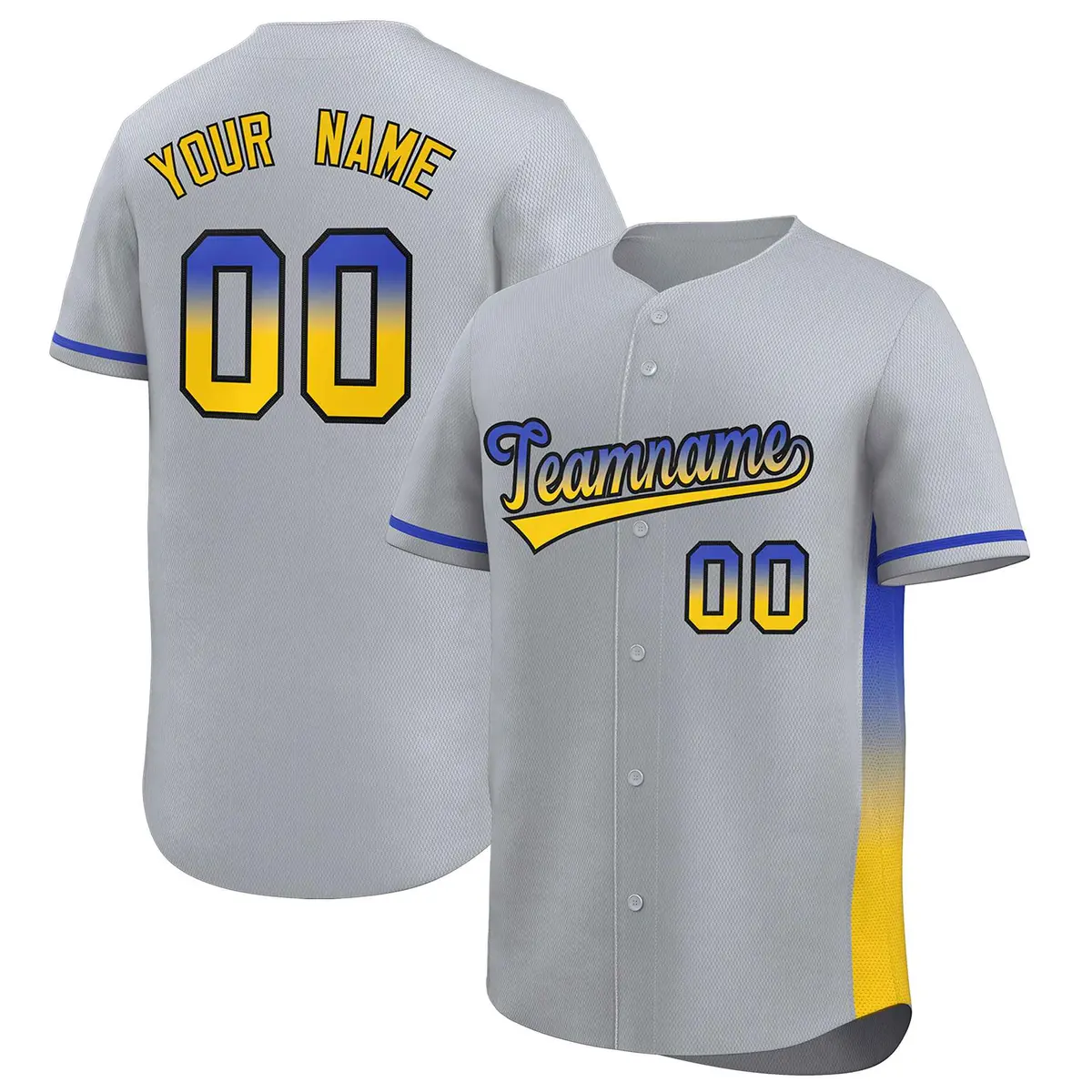 Light Gray Royal-Gold Gradient Font Side Baseball Jersey