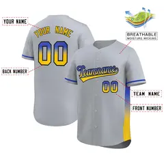 Light Gray Royal-Gold Gradient Font Side Baseball Jersey 2