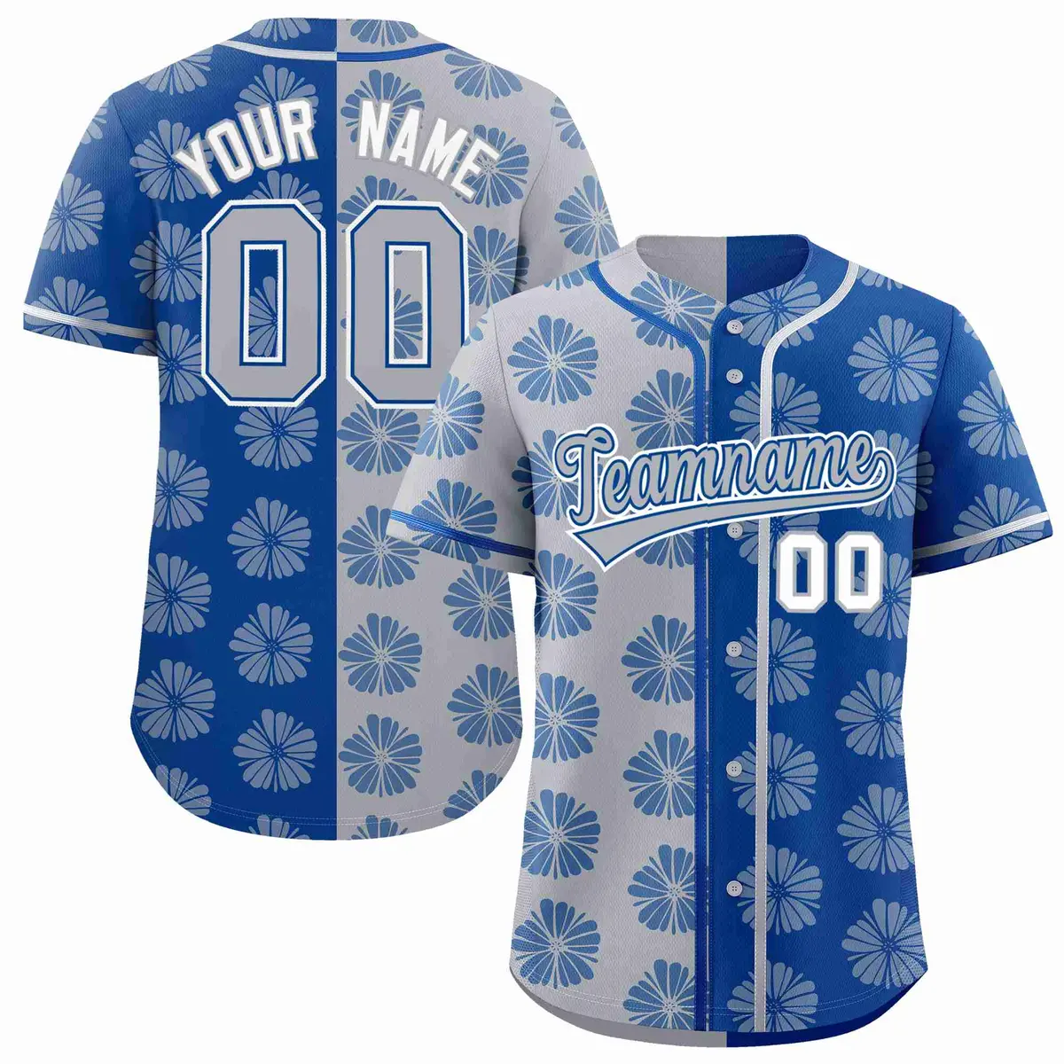 Light Gray Royal Split Flower Graffiti Baseball Jersey