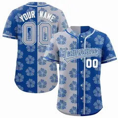 Light Gray Royal Split Flower Graffiti Baseball Jersey 1