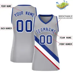 Women's Light Gray Royal-White Thick Slash Mesh Basketball Jersey 2