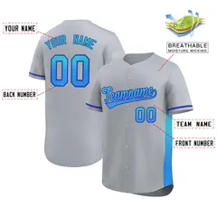 Light Gray Sky Blue Powder Blue Gradient Side Baseball Jersey 2