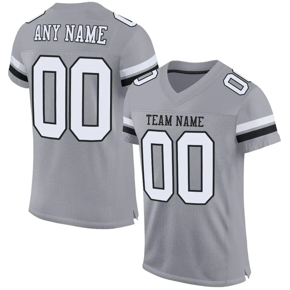 Light Gray White-Black Mesh Football Jersey