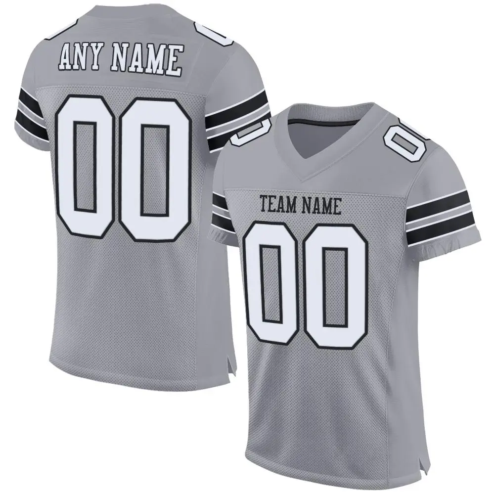 Light Gray White-Black Mesh Football Jersey