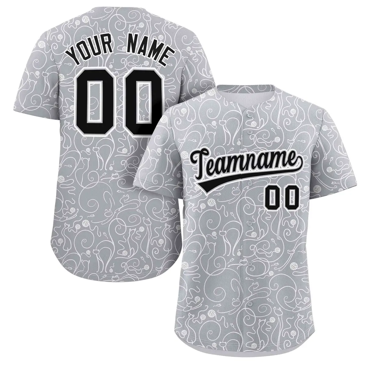 Light Gray White Graffiti Line Art Authentic Baseball Jersey