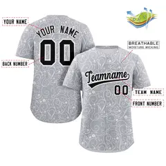 Light Gray White Graffiti Line Art Authentic Baseball Jersey 2