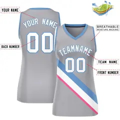 Women's Light Gray White-Light Blue Thick Slash Mesh Basketball Jersey 2