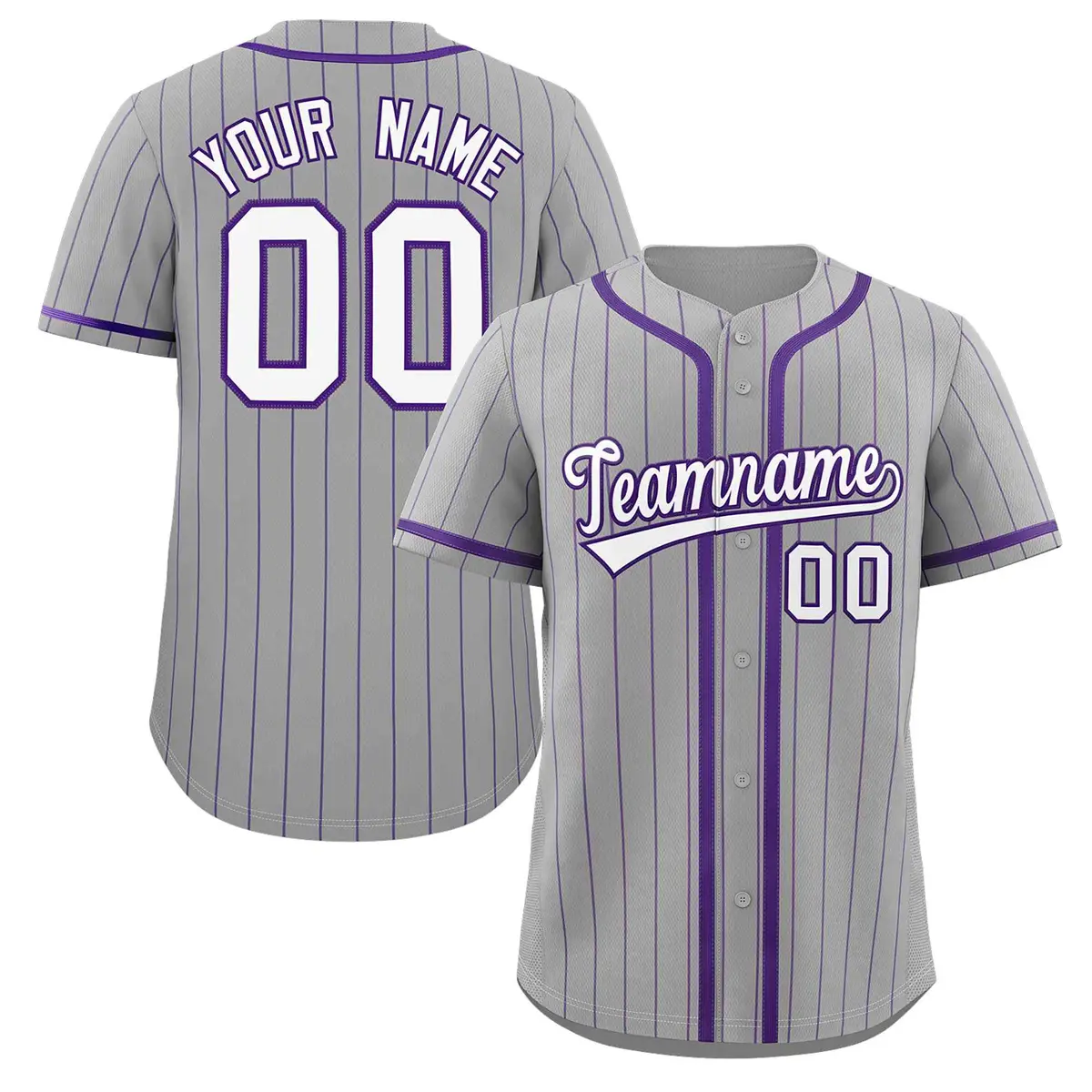 Light Gray White-Purple Stripe Full Button Baseball Jersey