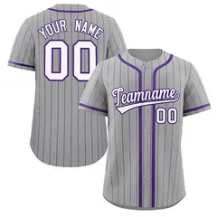 Light Gray White-Purple Stripe Full Button Baseball Jersey 1