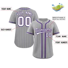 Light Gray White-Purple Stripe Full Button Baseball Jersey 2