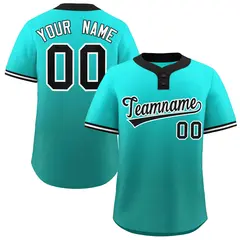 Light Green Aqua Black-White Gradient Two-Button Softball Jersey