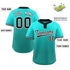 Light Green Aqua Black-White Gradient Two-Button Softball Jersey 2