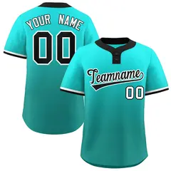 Light Green Aqua Black-White Gradient Two-Button Softball Jersey 1