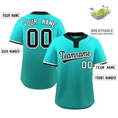 Light Green Aqua Black-White Gradient Two-Button Softball Jersey 2