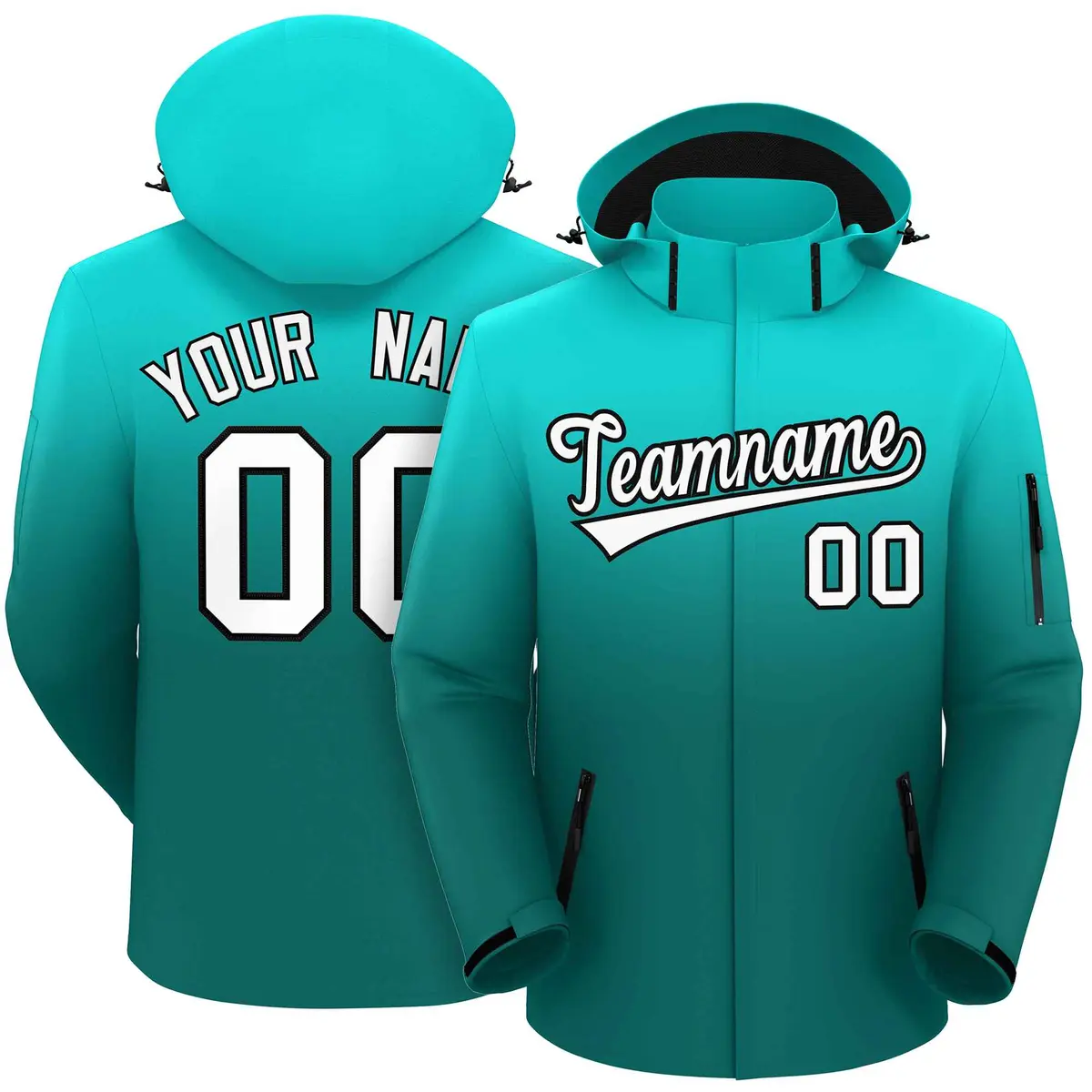 Light Green Aqua Gradient Hooded Outdoor Waterproof Jacket
