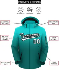 Light Green Aqua Gradient Hooded Outdoor Waterproof Jacket 2