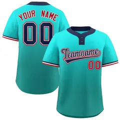 Light Green Aqua Navy-White Gradient Two-Button Softball Jersey 1