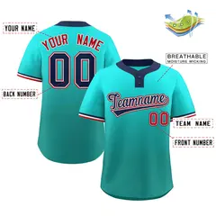 Light Green Aqua Navy-White Gradient Two-Button Softball Jersey 2