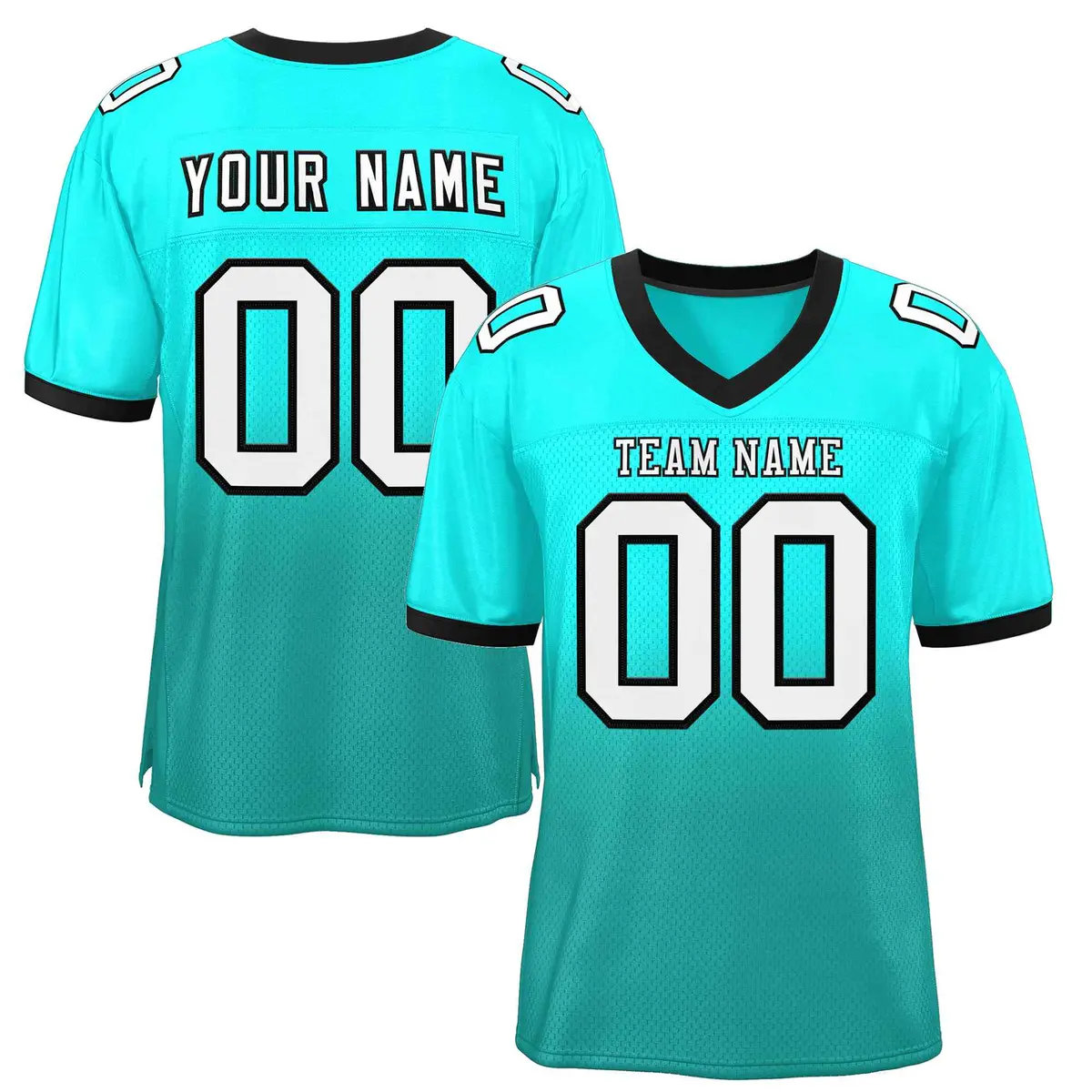 Light Green Aqua White-Black Gradient Football Jersey