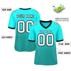 Light Green Aqua White-Black Gradient Football Jersey 2