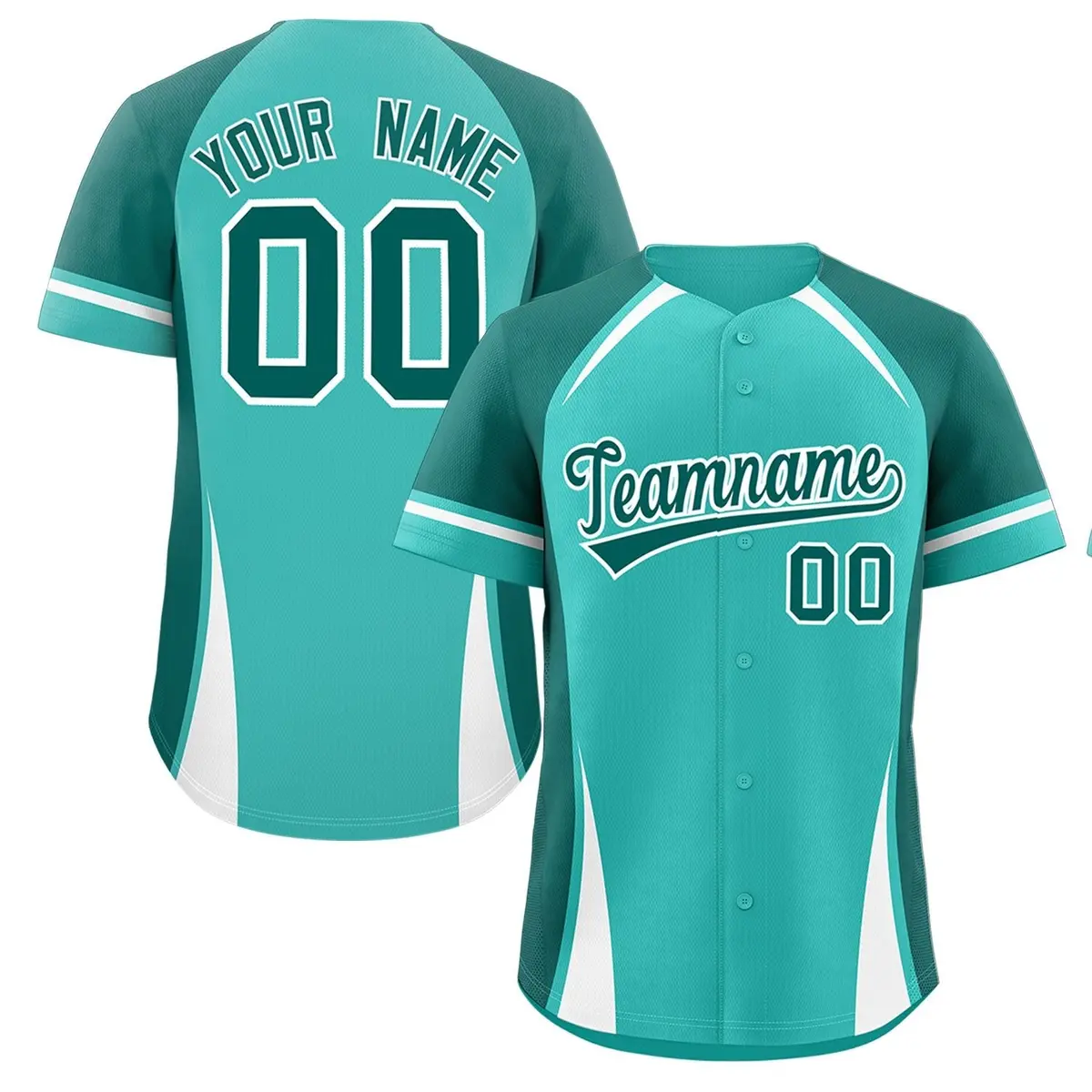 Light Green Aqua-White Color Block Authentic Baseball Jersey