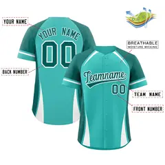 Light Green Aqua-White Color Block Authentic Baseball Jersey 2