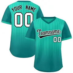 Light Green Aqua-White Gradient Pinstripe Baseball Jersey