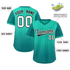 Light Green Aqua-White Gradient Pinstripe Baseball Jersey 2